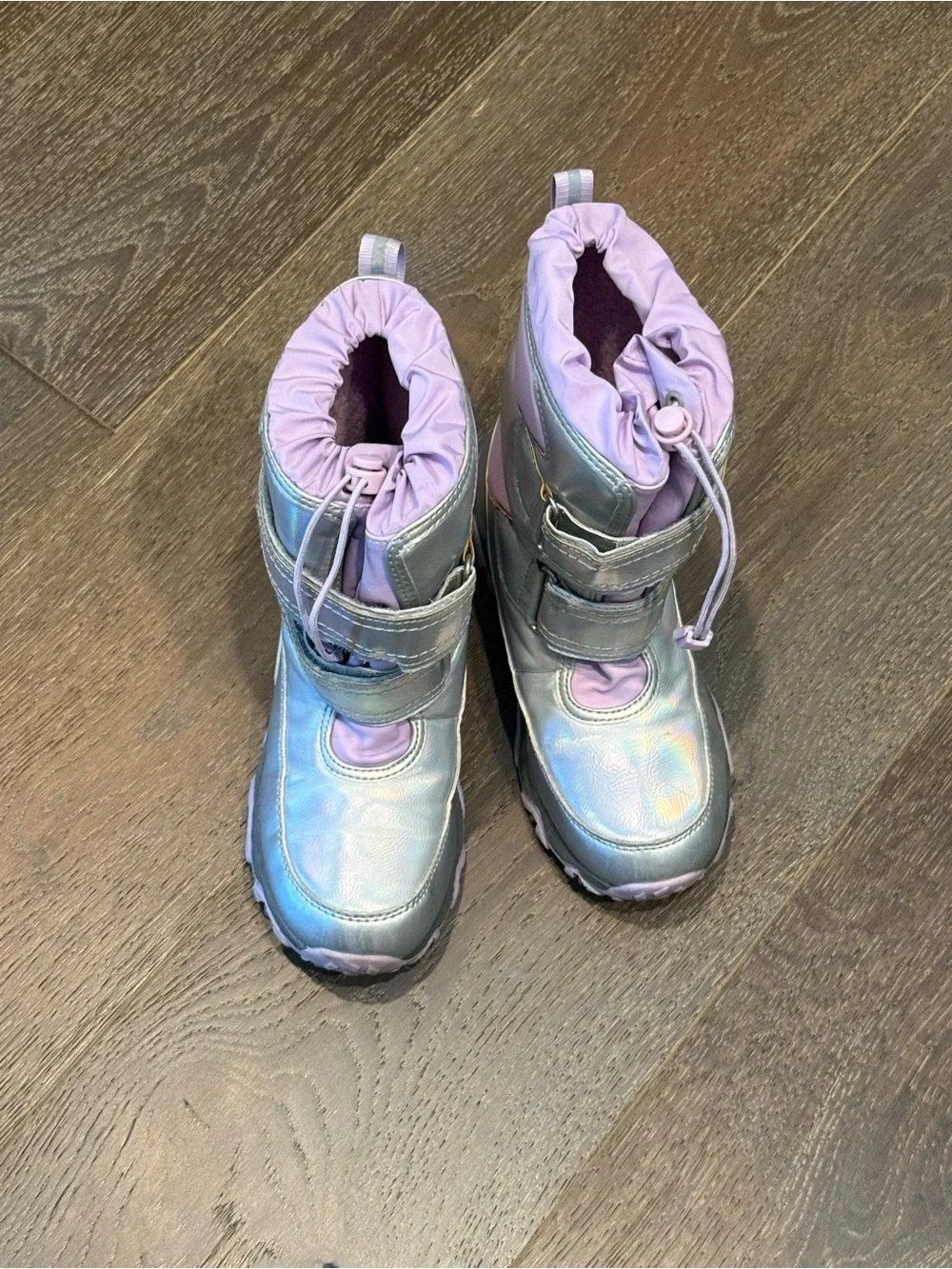 Lands' End Girls' Silver and Lavender Iridescent Snow Boots size 2 worn once